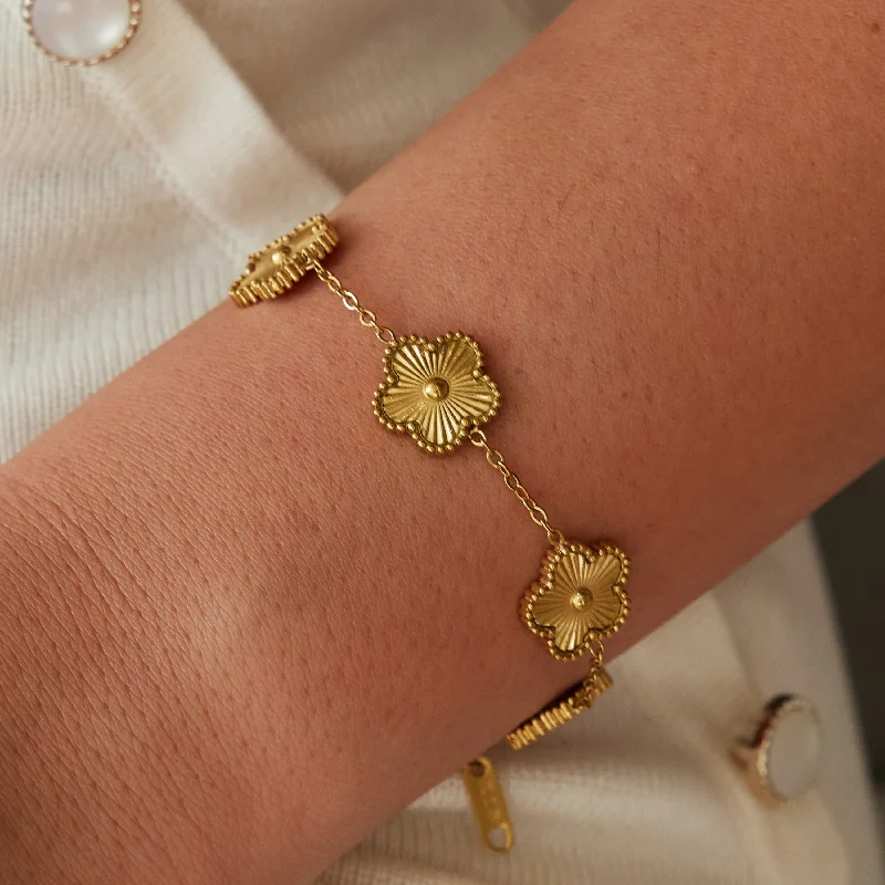 Leather - Wrapped Bangles with Studded Details for a Rock - Chic VibeFlorence Clover Bracelet