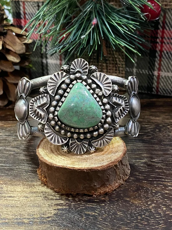 Vintage - Inspired Women's Cuff Bracelets with Filigree Work for a Retro AppealKevin Billah Carico Lake Turquoise & Sterling Silver Cuff Bracelet