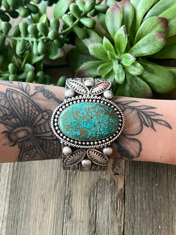 Women's Sterling Silver Cuff Bracelets with Engraved Floral Patterns for a Romantic LookAlex Sanchez Turquoise Mountain & Sterling Silver Cuff Bracelet