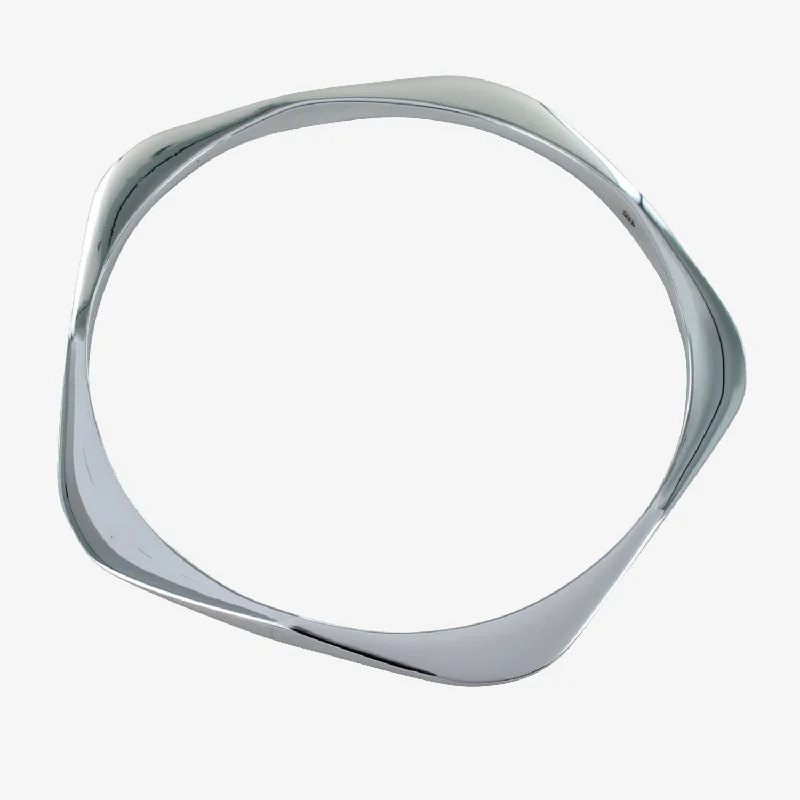 Geometric - Shaped Bangles in Matte Black for a Minimalist AestheticSterling Silver Pentagon Bangle