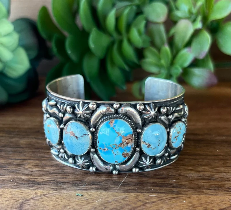 Women's Cuff Bracelets with Personalized Initials or Names for a Customized GiftTsosie White Golden Hill’s Turquoise & Sterling Silver Cuff Bracelet