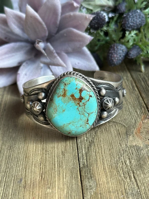 Women's Cuff Bracelets with Celtic Knot Patterns for a Mysterious and Cultural AppealChimney Butte #8 Turquoise & Sterling Silver Cuff Bracelet