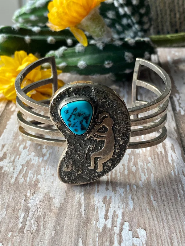 Stackable Women's Cuff Bracelets in Different Sizes and Materials for Layered StylingVintage Kingman Turquoise & Sterling Silver Cuff Bracelet