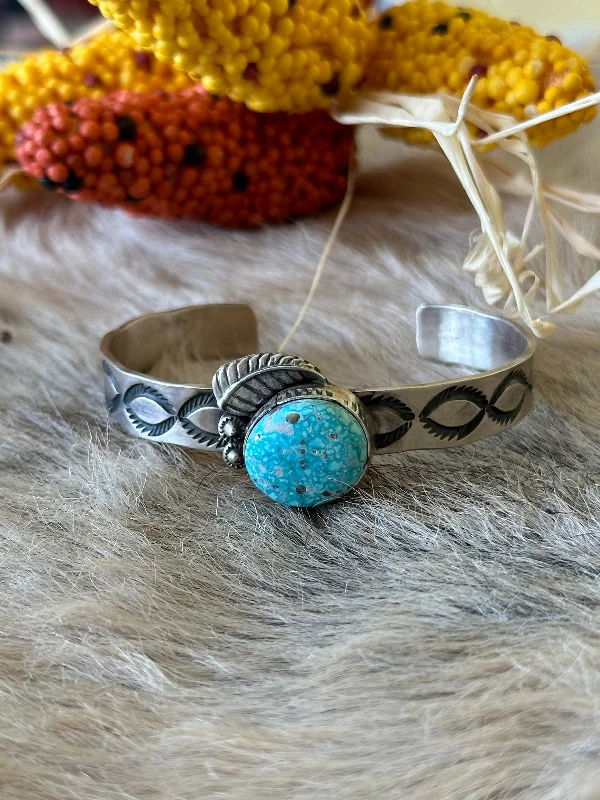 Rhinestone - Embellished Women's Cuff Bracelets in Silver for a Sparkling and Festive LookNavajo Made White Water Turquoise & Sterling Silver Cuff Bracelet