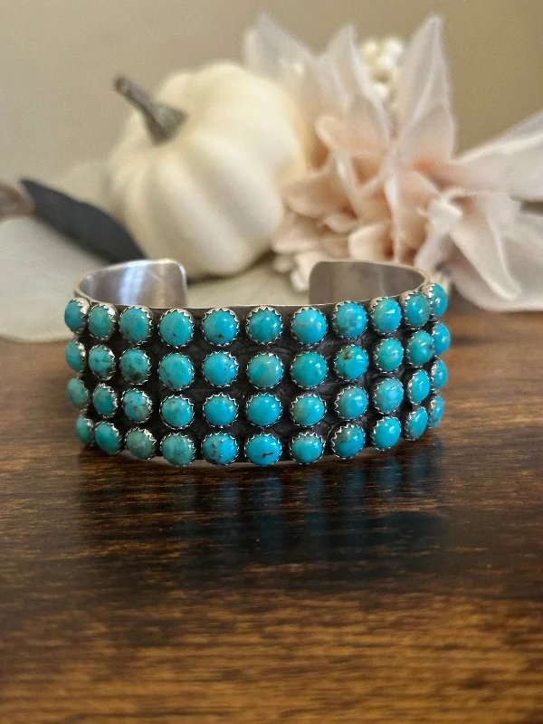 Women's Cuff Bracelets with Tassel Decorations for a Boho - Chic StyleLeroy James Kingman Turquoise & Sterling Silver Cluster Cuff Bracelet