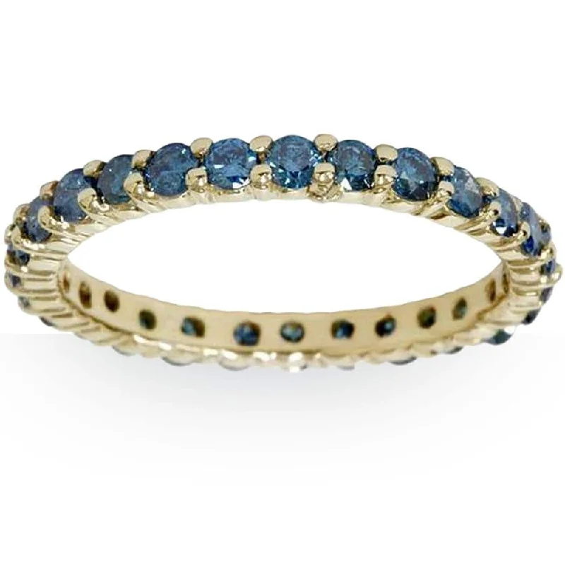 Stackable Wedding Bands in Sterling Silver with Enamel Inlays for a Colorful and Versatile Option1 1/2ct Round Treated Blue Genuine Diamond Eternity Wedding Ring Yellow Gold