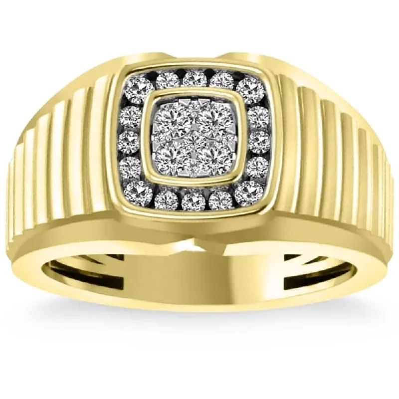 Two - Tone Gold and Silver Wedding Bands with a Twist Design for a Contemporary and Eye - Catching Style1/2 Ct Mens Diamond Ring Wide Polished Anniversary Band Yellow Gold