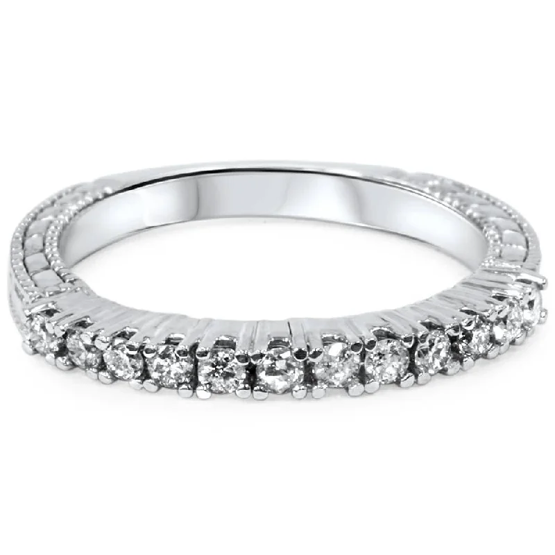 Laser - Etched Floral Design Wedding Bands in Palladium for a Delicate and Intricate Look1/3ct Vintage Diamond Ring White Gold