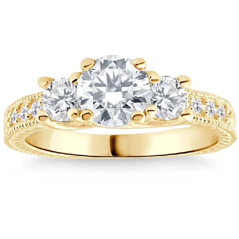 Moissanite - Set Wedding Bands in Yellow Gold for a Sparkling and Ethical Alternative to Diamonds1.80Ct Three Stone Diamond Engagement Ring Vintage Accents Yellow Gold