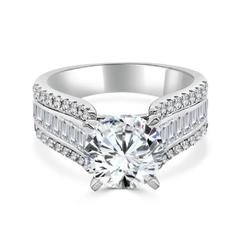 Classic Round Cut Engagement Rings with Platinum Prongs and Halo Setting for Timeless Elegance14k Baguette and Round Diamond Cathedral Engagement Ring