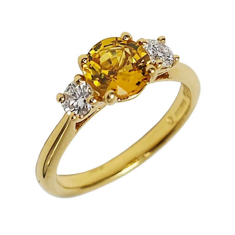 Cushion - Cut Halo Engagement Rings with a Platinum Band and Micro - Pave Details18ct Yellow Sapphire & Diamond Trilogy Ring