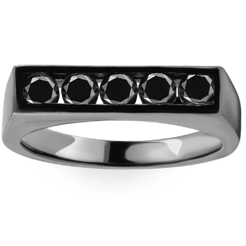 Laser - Etched Floral Design Wedding Bands in Palladium for a Delicate and Intricate Look1Ct Black Diamond 5-Stone Men's Ring in Black Gold