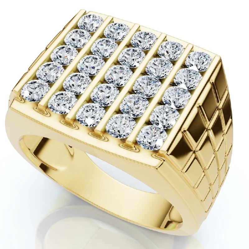 Art Deco - Inspired Wedding Bands with Geometric Patterns in Platinum for a Retro and Glamorous Style2Ct Men's Diamond Five-Row Ring Yellow Gold