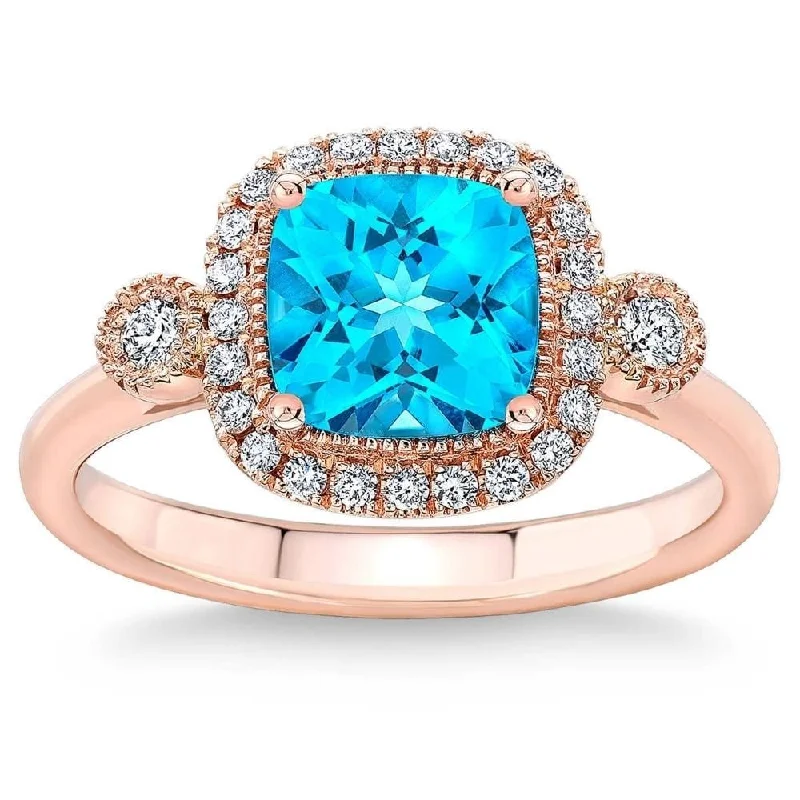 Adjustable - Fit Wedding Bands in Gold - Plated Metal for a Comfortable and Custom - Fitting Option2Ct TW Blue Cushion Topaz & Diamond Halo Engagement Ring in Rose Gold