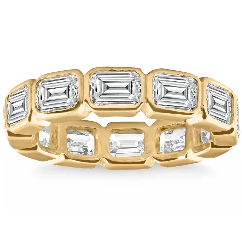 Emerald - Cut Gemstone Wedding Bands in 18K Gold for a Luxurious and Statement - Making Piece4Ct Emerald Cut Diamond Eternity Ring Horizontal Bezel Lab Grown Gold