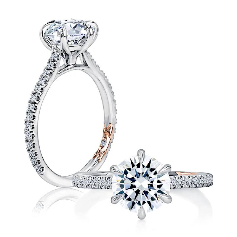 Marquise Cut Engagement Rings with a Channel - Set Diamond BandA. JAFFE 14k Six Prong Round Center Diamond Engagement ring with Diamond Band