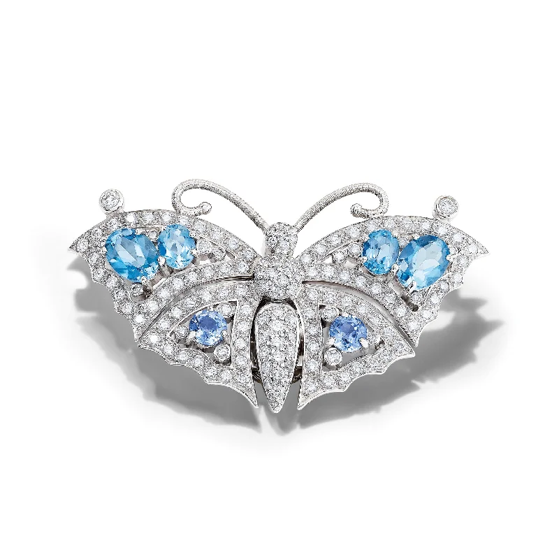 Oval Cut Engagement Rings in Palladium with a Hidden Halo for a Surprise SparkleBeijing Butterfly Necklace Pendant 18ct White Gold - Sapphire, Aquamarine and Diamond