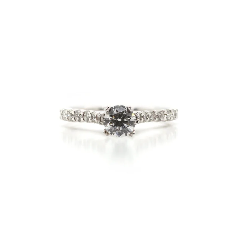 Princess Cut Engagement Rings in 18K White Gold with Micro - Pave Side Stones14k White Gold Shared Prong Engagement Ring