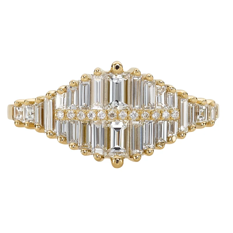 Three - Stone Engagement Rings Symbolizing Love's Past, Present, and Future with Asscher - Cut DiamondsGradient Diamond Ring with Baguette and Pave Diamonds