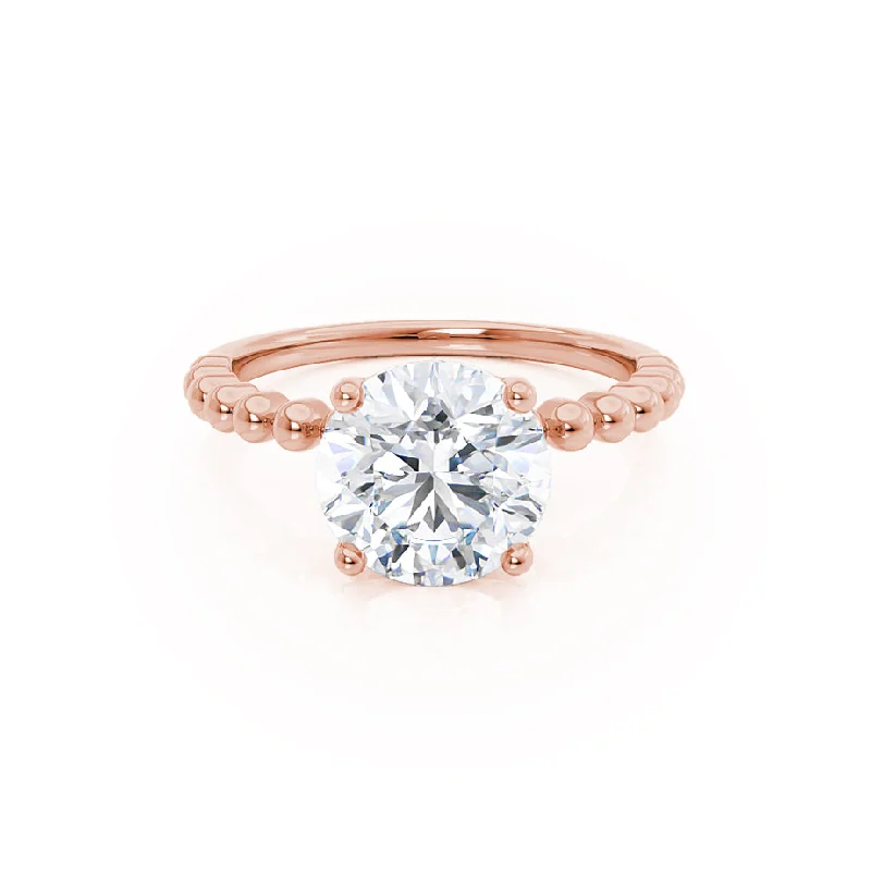 Cushion - Cut Halo Engagement Rings with a Platinum Band and Micro - Pave DetailsJULANE - Bubble & Bead Solitaire Moissanite Engagement Ring 18k Rose Gold