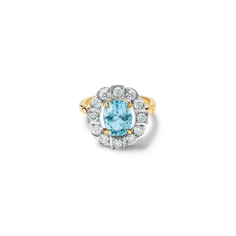 Halo Engagement Rings with a Cushion - Cut Center Diamond and Rose Gold BandKatterina Ring 18ct Yellow & White Gold - Aquamarine & Diamond