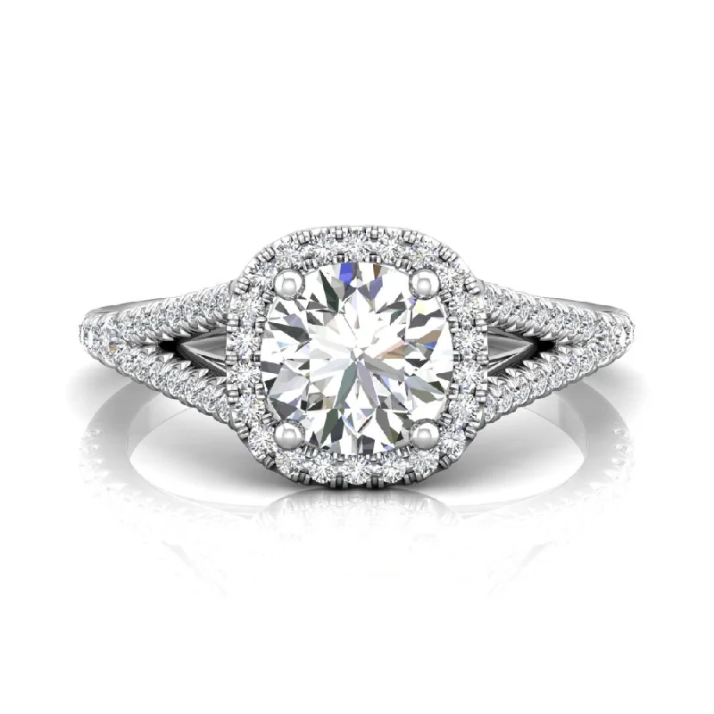 Art Deco Engagement Rings with Geometric Patterns and Baguette - Cut Diamond AccentsMartin Flyer FlyerFit Split Shank Halo Engagement Ring