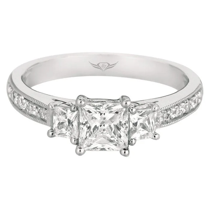 Vintage - Inspired Engagement Rings with Filigree Work and Emerald - Cut Center StoneMartin Flyer FlyerFit Three Stone Engagement Ring