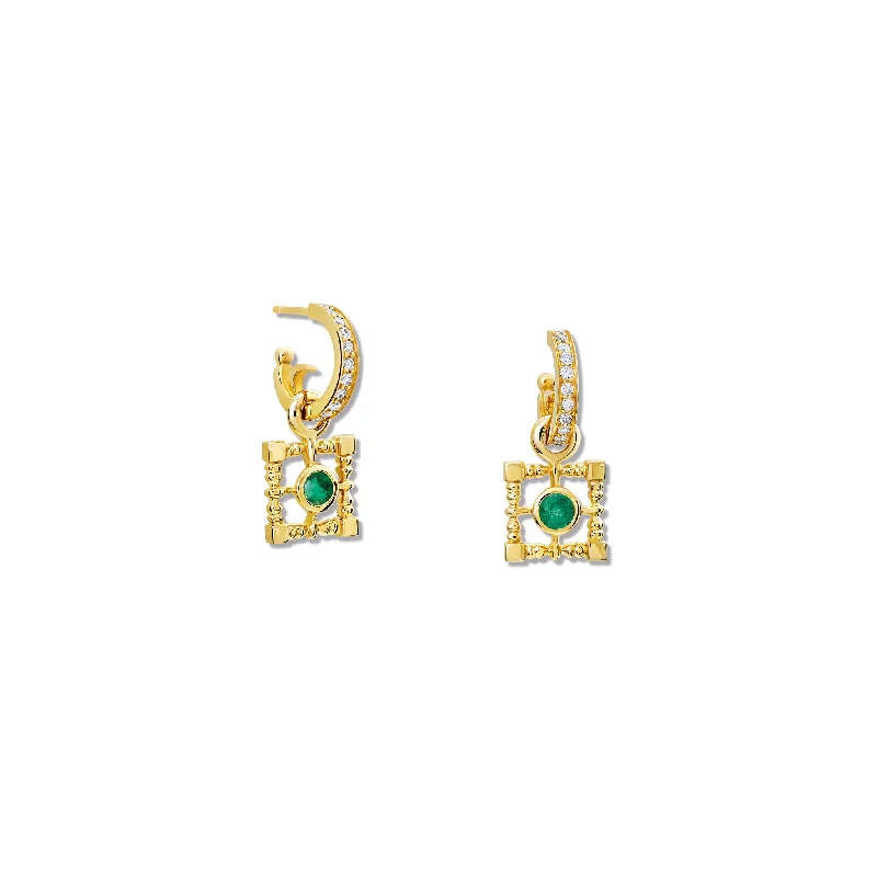 Oval Cut Engagement Rings in Palladium with a Hidden Halo for a Surprise SparkleMashrabiya Trellis Square Earring Drops Yellow Gold - Emerald