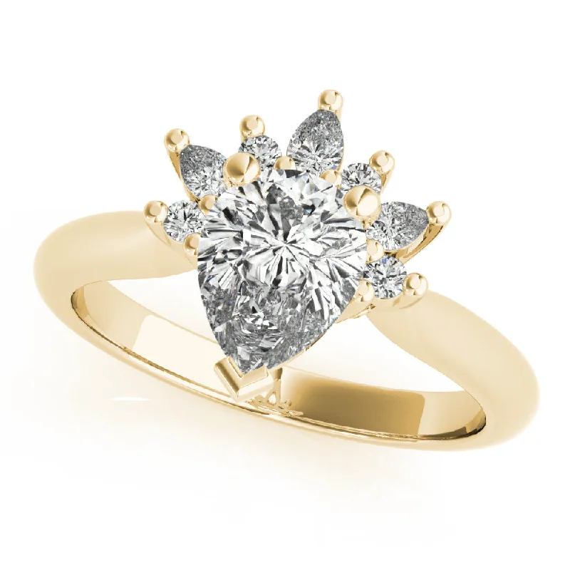 Pear - Shaped Engagement Rings in Yellow Gold with a Diamond - Encrusted BandKalia Pear Chevron Diamond Engagement Ring Setting with Half Halo