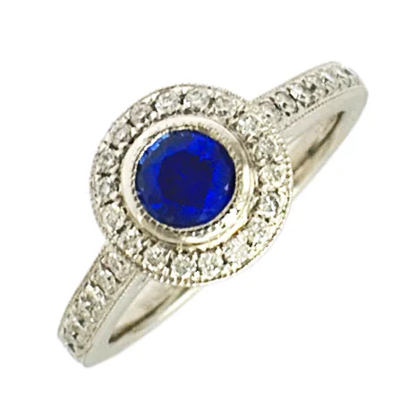 Art Deco Engagement Rings with Geometric Patterns and Baguette - Cut Diamond AccentsPlatinum Sapphire & Diamond Ring