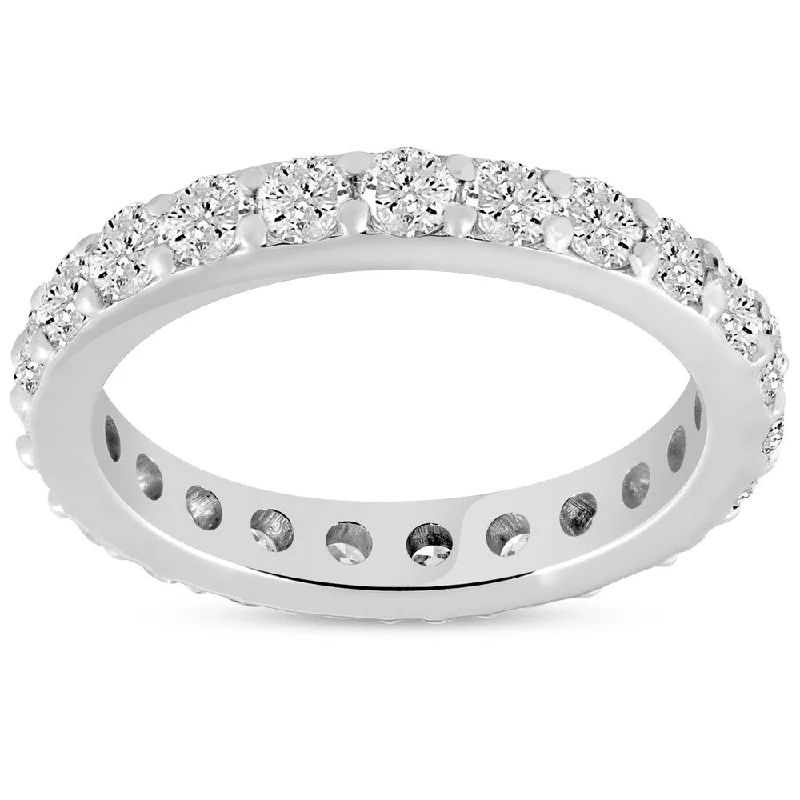 Pearl - and - Diamond - Studded Wedding Bands in White Gold for a Feminine and Elegant TouchPompeii3 14k White Gold 1 1/2 cttw Diamond Eternity Ring 14k White Gold Common Prong Stackable Band