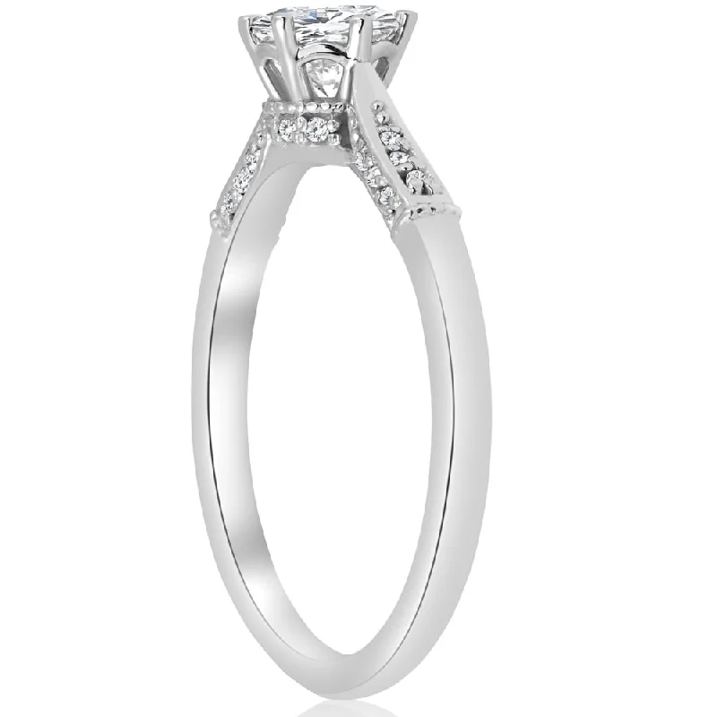 Laser - Etched Floral Design Wedding Bands in Palladium for a Delicate and Intricate LookPompeii3 14K White Gold 5/8 ct TDW Diamond Clarity Enhanced Vintage Engagement Ring (G-H/SI1-SI2)