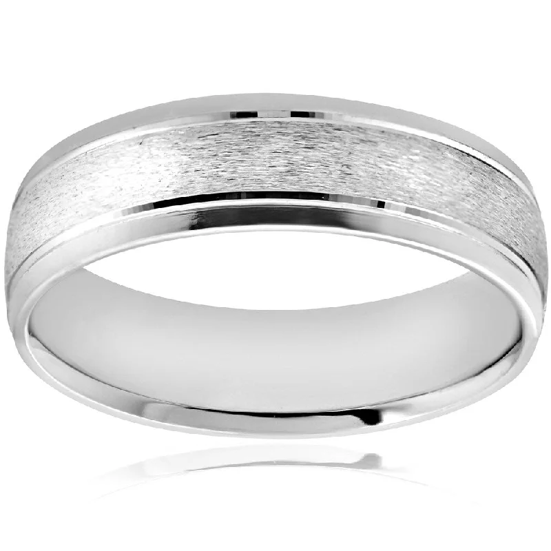 Matte - Black Ceramic Wedding Bands with a Polished Edge for a Sleek and Modern AppearancePompeii3 Platinum 6MM Brushed High Polished Mens Wedding Band Bridal Ring - White