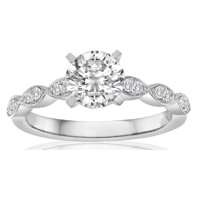 Three - Stone Engagement Rings Symbolizing Love's Past, Present, and Future with Asscher - Cut DiamondsRound Diamond Pave Milgrain Engagement Ring Setting