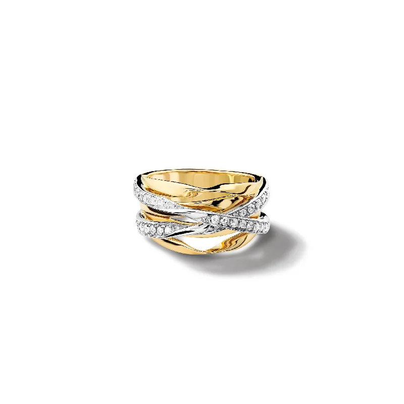 Pear - Shaped Engagement Rings in Yellow Gold with a Diamond - Encrusted BandTagliatelle Ring Yellow & White Gold - Diamond Pavé