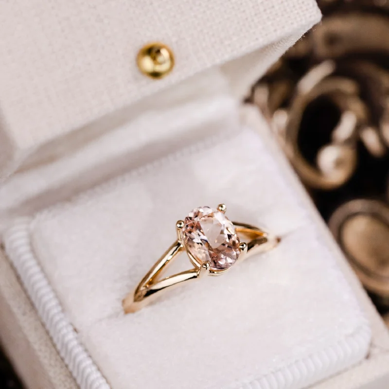 Three - Stone Engagement Rings Symbolizing Love's Past, Present, and Future with Asscher - Cut DiamondsThe Sedona - Natural Peach Morganite Solitaire Oval Engagement Ring