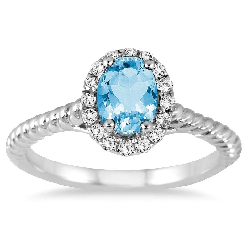 Tourmaline Gemstone Rings in 18K Two - Tone Gold with a Floral - Shaped Setting for a Feminine Touch1 Carat Blue Topaz and Diamond Halo Rope Ring in 10K White Gold