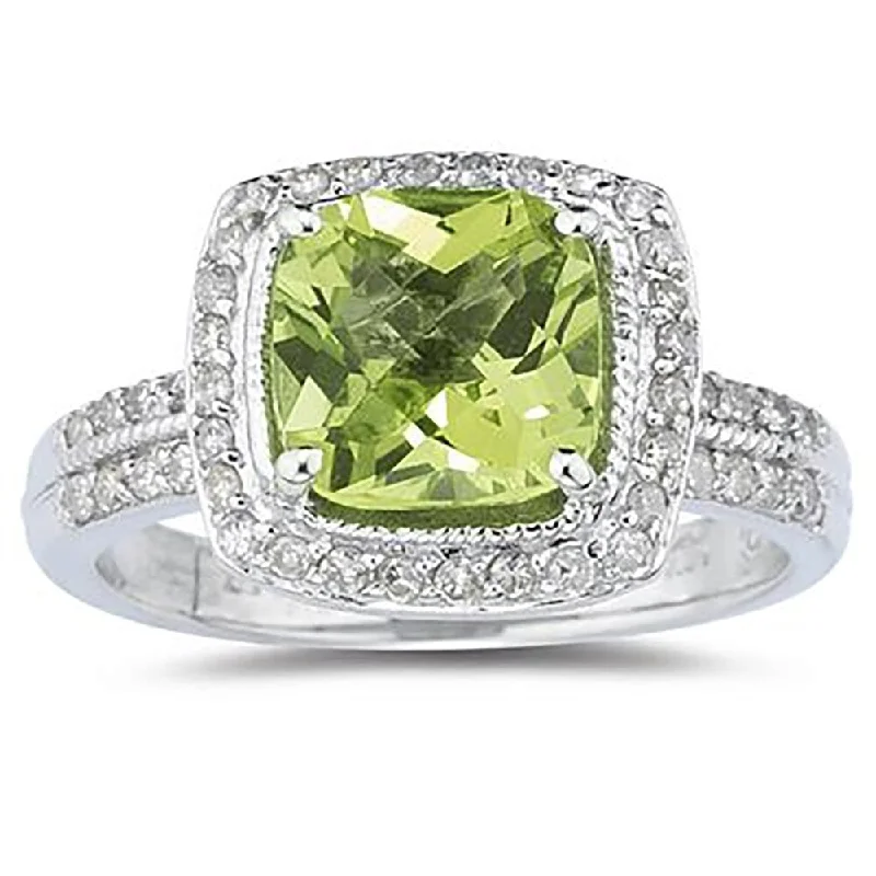 Jasper Gemstone Rings in 18K Gold Vermeil with a Matte Finish for a Subtle and Elegant Look2 1/2 Carat Cushion Cut Peridot & Diamond Ring in 14K White Gold