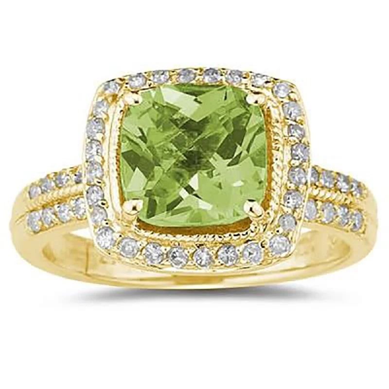 Citrine Gemstone Rings in Stainless Steel with a Stackable Design for a Trendy Everyday Wear2 1/2 Carat Cushion Cut Peridot & Diamond Ring in 14K Yellow Gold