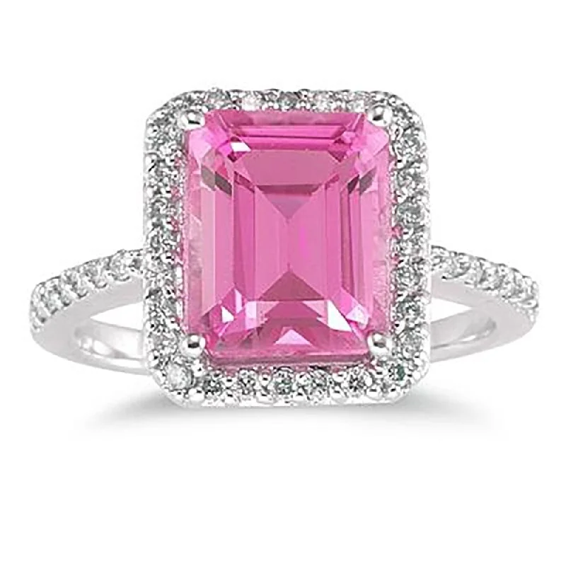 Jasper Gemstone Rings in 18K Gold Vermeil with a Matte Finish for a Subtle and Elegant Look4 1/2 Carat Emerald Cut Pink Topaz and Diamond Ring 14K White Gold