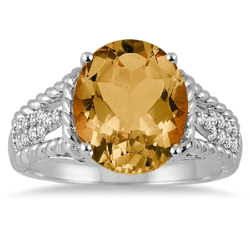 Garnet Gemstone Rings in 18K Gold Vermeil with Intricate Engravings for a Traditional Aesthetic4.20 Carat Oval Shape Citrine and Diamond Ring in 14K White Gold