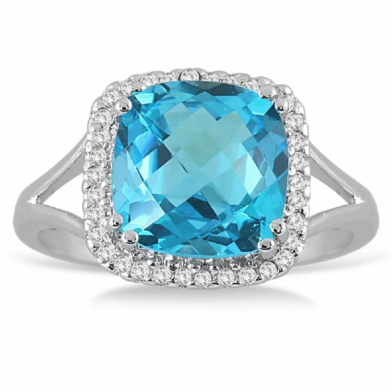 Citrine Gemstone Rings in Stainless Steel with a Stackable Design for a Trendy Everyday Wear5 1/4 Carat Cushion Cut Blue Topaz and Diamond Ring in 14k White Gold