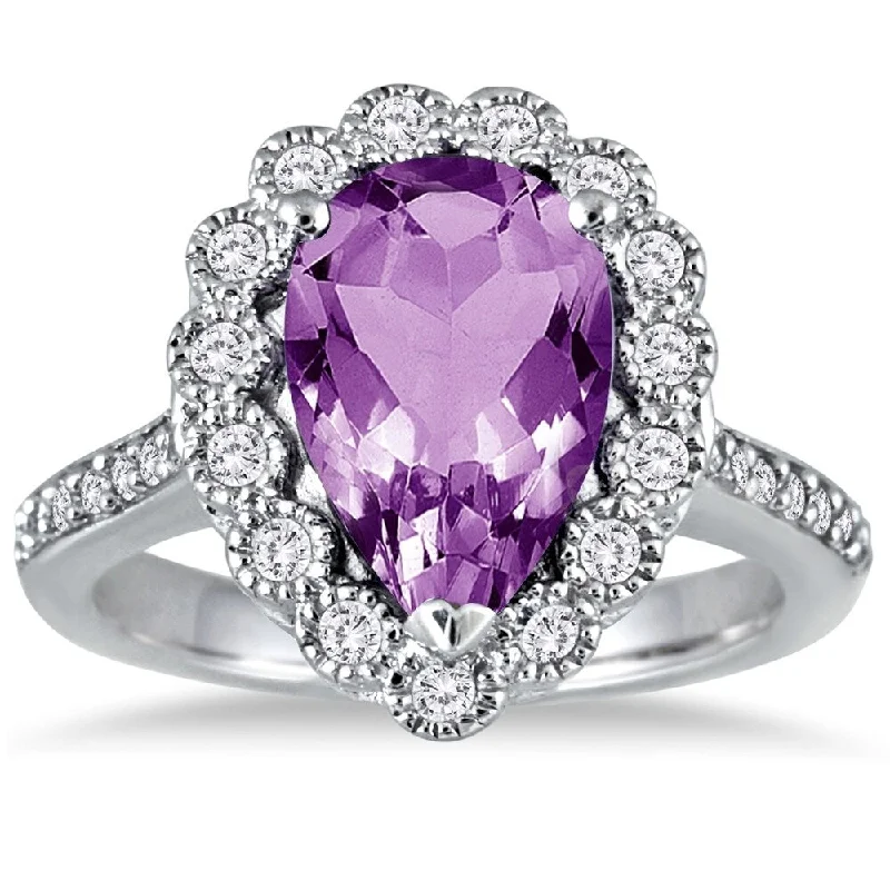 Tourmaline Gemstone Rings in 18K Two - Tone Gold with a Floral - Shaped Setting for a Feminine Touch5 Carat Pear Shape Amethyst and Diamond Ring in 14K White Gold