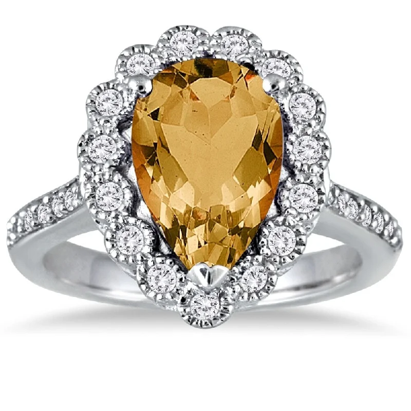 Alexandrite Gemstone Rings in Platinum with a Hidden Halo for a Rare and Luxurious Piece5 Carat Pear Shape Citrine and Diamond Ring in 14K White Gold