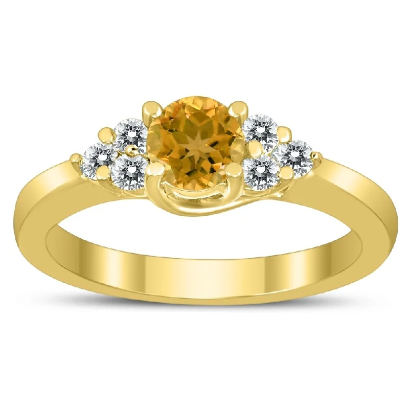 Aquamarine Gemstone Rings in 9K Gold with a Bezel Setting for a Modern and Secure Fit5MM Citrine and Diamond Cynthia Ring in 10K Yellow Gold