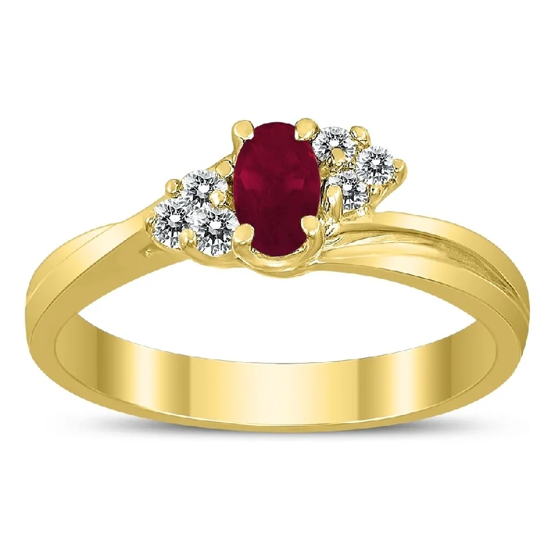 Garnet Gemstone Rings in 18K Gold Vermeil with Intricate Engravings for a Traditional Aesthetic5X3MM Ruby and Diamond Twist Ring in 10K Yellow Gold