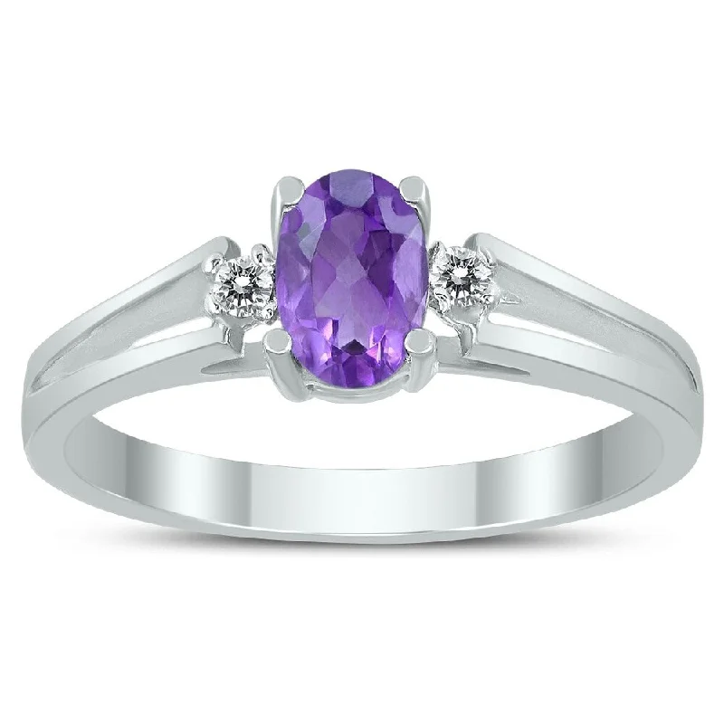 Alexandrite Gemstone Rings in Platinum with a Hidden Halo for a Rare and Luxurious Piece6X4MM Amethyst and Diamond Open Three Stone Ring in 10K White Gold