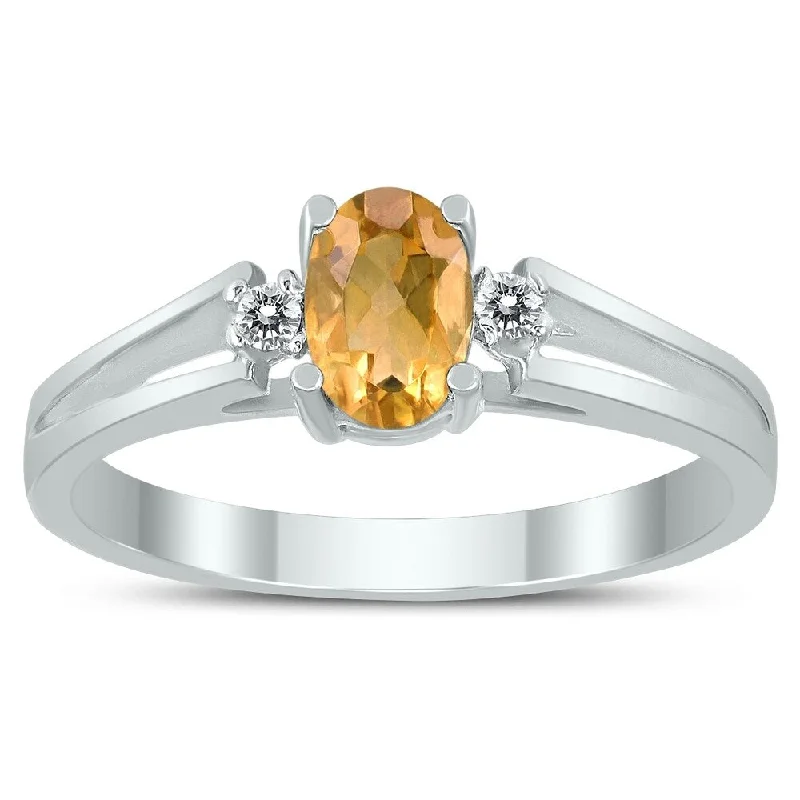 Sapphire Gemstone Rings in 18K White Gold with Diamond Accents for an Elegant Engagement6X4MM Citrine and Diamond Open Three Stone Ring in 10K White Gold