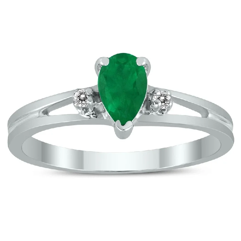 Peridot Gemstone Rings in 14K Gold - Filled Metal with a Pave - Set Band for a Sparkling Look6X4MM Emerald and Diamond Pear Shaped Open Three Stone Ring in 10K White Gold