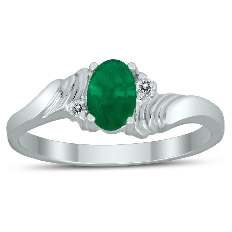 Peridot Gemstone Rings in 14K Gold - Filled Metal with a Pave - Set Band for a Sparkling Look6X4MM Emerald and Diamond Wave Ring in 10K White Gold